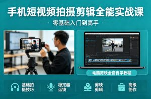 手机短视频拍摄剪辑全能实战课:零基础入门到高手,稳定器运镜+电脑剪映全套自学教程-稀缺资源库