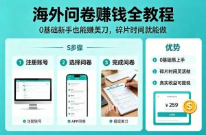 海外问卷賺钱全教程,0基础新手也能賺美刀,碎片时间就能做-稀缺资源库