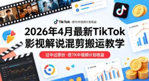 26年4月最新TikTok影视解说混剪搬运教学，过中过原创，撸TK中视频计划收益-稀缺资源库