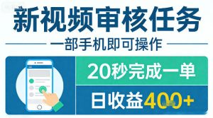 新视频审核任务，一部手机即可操作，20秒完成一单，日收益4张+【揭秘】-稀缺资源库