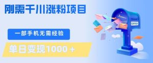 刚需千川涨粉项目，一部手机无需技术，单日变现1k+，当天做当天见收益【揭秘】-稀缺资源库
