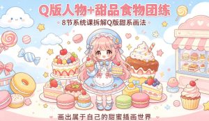 Q版人物+甜品食物团练,8节系统课拆解Q版甜系画法,画出属于自己的甜蜜插画世界-稀缺资源库