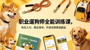 职业遛狗师全能训练课，轻松入行，稳定接单，开启宠物赛道副业-稀缺资源库