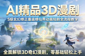 AI精品3D漫剧S级玄幻修正重返修仙界动画短剧全流程教学，全面解锁3D奇幻漫剧，零基础轻松上手-稀缺资源库