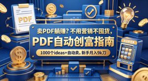 卖PDF躺賺？不用营销不囤货，PDF自动创富指南，1000个ideas+自动卖，新手月入9k刀【原创双语字幕】-稀缺资源库