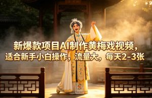 新爆款项目AI制作黄梅戏视频，适合新手小白操作，流量大，每天2-3张-稀缺资源库