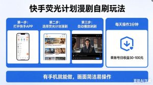 快手荧光计划漫剧自刷玩法，每天几十上百不是问题，有手机就能做【揭秘】-稀缺资源库