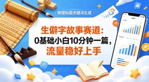 公众号流量主——生僻字故事赛道，流量稳，好上手，0基础小白也能10分钟一篇-稀缺资源库