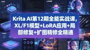 Krita AI第12期全能实战课，XL/F1模型+LoRA应用+局部修复+扩图精修全精通-稀缺资源库