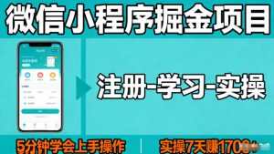 微信小程序掘金项目，项目很简单，5分钟就能学会上手操作，实操7天賺了1700+【揭秘】-稀缺资源库