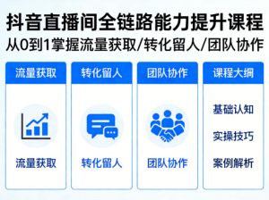 抖音直播间浓缩版视频课程，从0到1掌握直播间流量获取、转化留人、团队协作的全链路能力-稀缺资源库