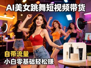 AI美女跳舞短视频带货：自带流量，小白零基础轻松賺，详细拆解-稀缺资源库