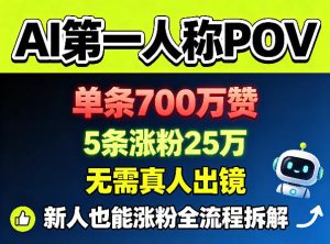AI第一人称POV，单条700W赞，5条涨粉25W，无需真人出镜，新人也能涨粉全流程拆解-稀缺资源库