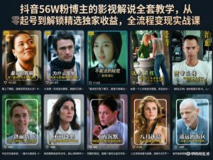 抖音56W粉博主的影视解说全套教学,从零起号到解锁精选独家收益,全流程变现实战课-稀缺资源库
