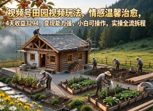 视频号田园视频玩法,情感温馨治愈,4天收益3294,变现能力强,小白可操作,实操全流程拆解-稀缺资源库