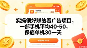 实操很好做的看广告项目,一部手机平均40-50,保底30单机一天【揭秘】-稀缺资源库