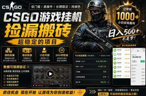 CSGO游戏搬砖，全自动挂G，不需要玩游戏，手机操作日入300+，解放双手【揭秘】-稀缺资源库