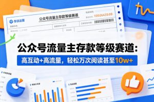 公众号流量主之存款等级赛道,高互动+高流量,轻松达到万次阅读,甚至10w+-稀缺资源库