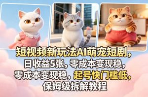 短视频新玩法AI萌宠短剧,日收益5张,零成本变现稳,起号快门槛低,保姆级拆解教程-稀缺资源库