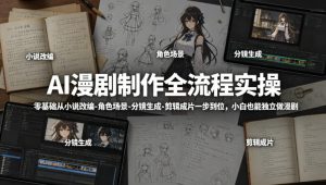 AI漫剧制作全流程实操,零基础从小说改编-角色场景-分镜生成-剪辑成片一步到位,小白也能独立做漫剧-稀缺资源库