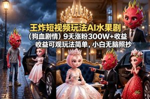 王炸短视频玩法AI水果剧（狗血剧情）9天涨粉300W+收益可观玩法简单，小白无脑照抄，详细拆解玩法-稀缺资源库