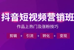 抖音短视频运营班,一门课学会作品上热门及涨粉技巧,引流转化剪辑变现(2026年5月)-稀缺资源库