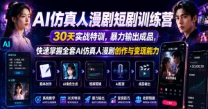 AI仿真人漫剧短剧训练营,30天实战特训,暴力输出成品,快速掌握全套AI仿真人漫剧创作与变现能力-稀缺资源库