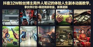 抖音32W粉丝博主局外人笔记的体验人生副本动画教学,拿伙伴计划+精选独家收益,新赛道新涨粉快【录制版】-稀缺资源库
