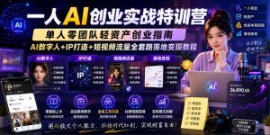 一人AI创业实战特训营,单人零团队轻资产创业指南,AI数字人+IP打造+短视频流量全套路落地变现教程-稀缺资源库