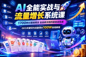 AI全能实战与流量增长系统课,1700种AI落地用法,全品类文档内容自动生成,GEO关键词与流量增长100W变现教程-稀缺资源库