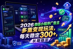 2026微信小程序广告主,多重变现玩法,每天稳定300+,长期稳定【揭秘】-稀缺资源库