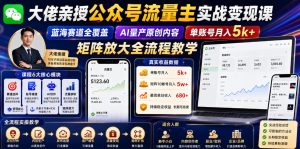 大佬亲授公众号流量主实战变现课,蓝海赛道全覆盖,AI量产原创内容,单账号月入5k+矩阵放大全流程教学-稀缺资源库