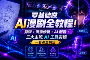 零基础做AI漫剧全教程！剪辑+高清修复+AI配音+三大主流AI工具实操，一套课全搞定-稀缺资源库