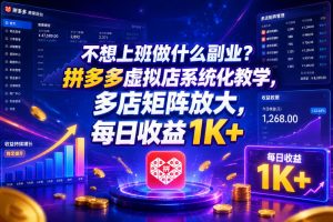 不想上班做什么副业？拼多多虚拟店系统化教学，多店矩阵放大，每日收益1K+【揭秘】-稀缺资源库