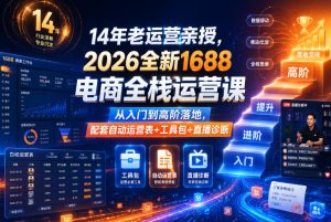 14年老运营亲授，2026全新1688电商全栈运营课，从入门到高阶落地，配套自动运营表+工具包+直播诊断等-稀缺资源库