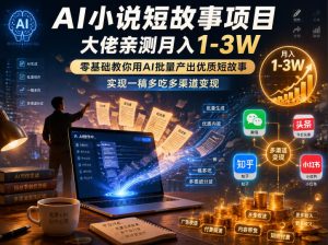 AI小说短故事项目，大佬亲测月入1-3W，零基础教你用AI批量产出优质短故事，实现一稿多吃多渠道变现-稀缺资源库