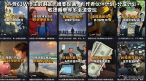 抖音63W博主的财富思维变现课，创作者伙伴计划+分成计划+收徒商单等多渠道变现-稀缺资源库