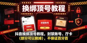 抖音换绑顶号教程，封禁账号、Ting卡（部分可以脱掉），不保证百分百-稀缺资源库