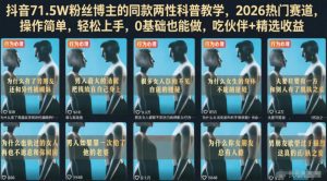 抖音71.5W粉丝博主的同款两性科普教学,2026热门赛道,操作简单,轻松上手,0基础也能做,吃伙伴+精选收益-稀缺资源库
