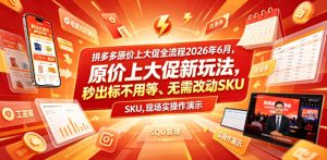 拼多多原价上大促全流程,原价上大促新玩法,秒出标不用等、无需改动SKU,现场实操演示(2026年6月)-稀缺资源库