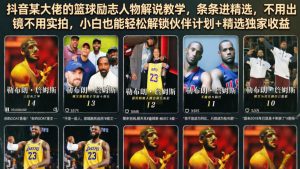 抖音某大佬的篮球励志人物解说教学，条条进精选，不用出镜不用实拍，小白也能轻松解锁伙伴计划+精选独家收益-稀缺资源库