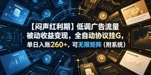 【闷声红利期】低调广告流量被动收益变现，全自动协议挂G，单日入账260+，可无限矩阵（附系统）【揭秘】-稀缺资源库