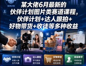 某大佬6月最新的伙伴计划图片类赛道课程，伙伴计划+达人跟拍+好物带货+收徒等多种收益-稀缺资源库