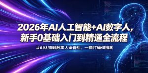 2026年AI人工智能+AI数字人,新手0基础入门到精通全流程,从AI认知到数字人全自动,一套打通全链路-稀缺资源库