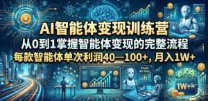 AI智能体变现训练营，从0到1掌握智能体变现的完整流程，每款智能体单次利润40—100+，月入1W+-稀缺资源库