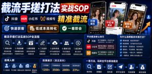 截流手搓打法实战SOP,抖音小红书视频号精准截流,快速获客,低成本高转化,一看即会-稀缺资源库