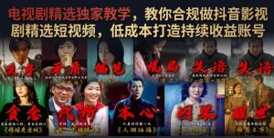 电视剧精选独家教学,教你合规做抖音影视剧精选短视频,低成本打造持续收益账号-稀缺资源库