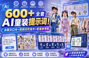 600+全套AI童装提示词!含图文口令+视频动作指令+配套参考图,Word-Excel规整分类,童装电商、种草无脑量产内容!-稀缺资源库
