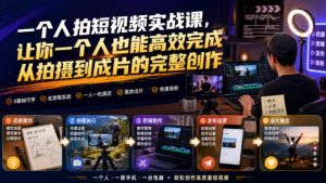 一个人拍短视频实战课，让你一个人也能高效完成从拍摄到成片的完整创作-稀缺资源库