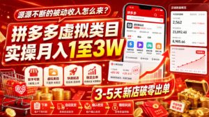 源源不断的被动收入怎么来?拼多多虚拟类目实操月入1至3W,3-5天新店破零出单-稀缺资源库